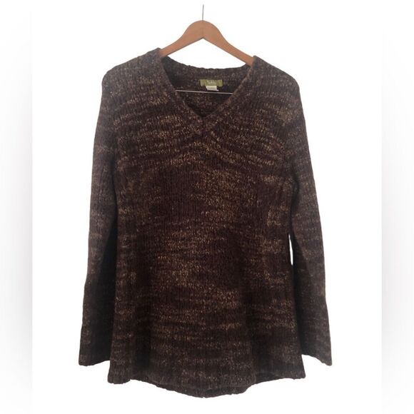 Pulp Women’s Variegated Brown Chunky Knit V Neck Pullover Size Large - Picture 1 of 4